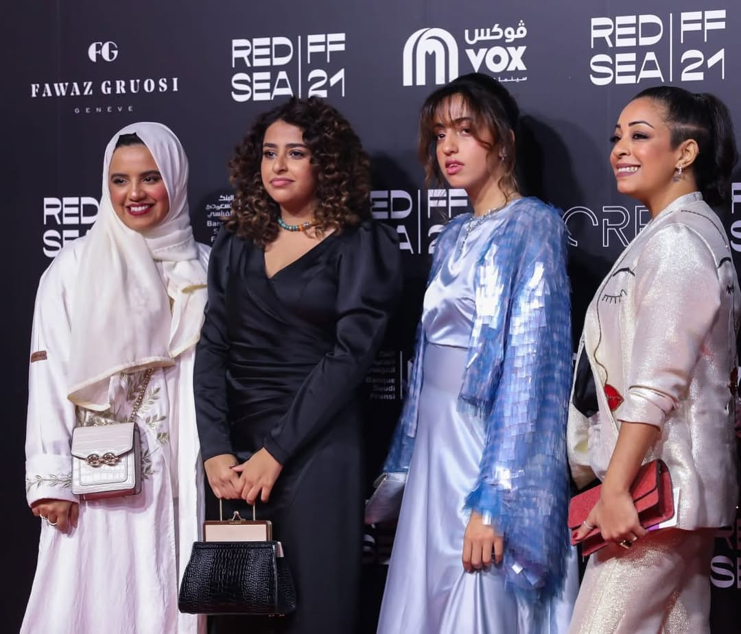 At the Red Sea International Film Festival, Sara Mesfer at the Becoming premiere with producer Ragheed Alnahdi and stars Lana Komsany and Jana Gomri.